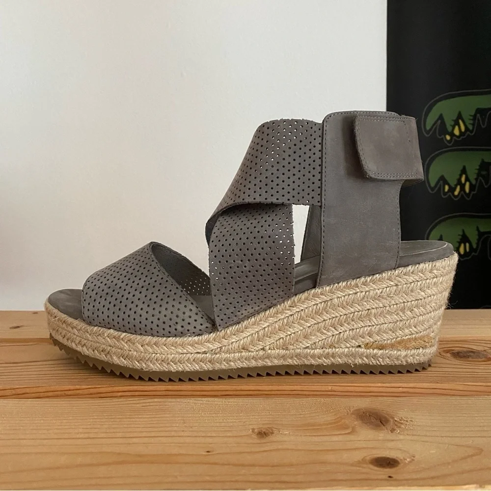 Eileen Fisher Gray Espadrille Willow Wedge 2 Graphite Nubuck Sandals 9 - Picture 3 of 16